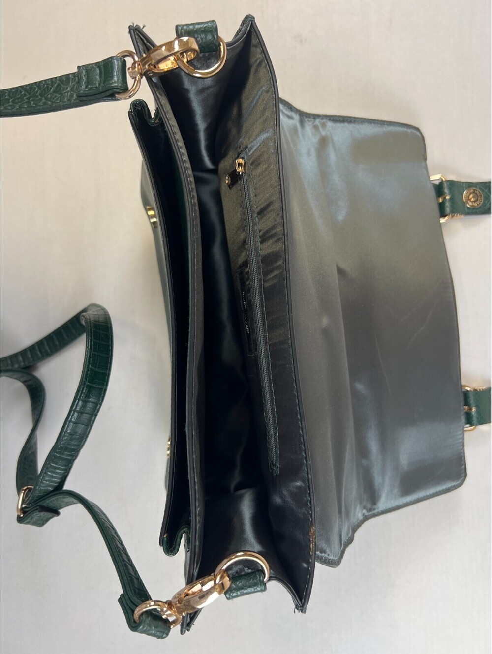 River Island Green Faux Leather Crossbody Satchel Bag Strap Buckle Handbag - Picture 10 of 13